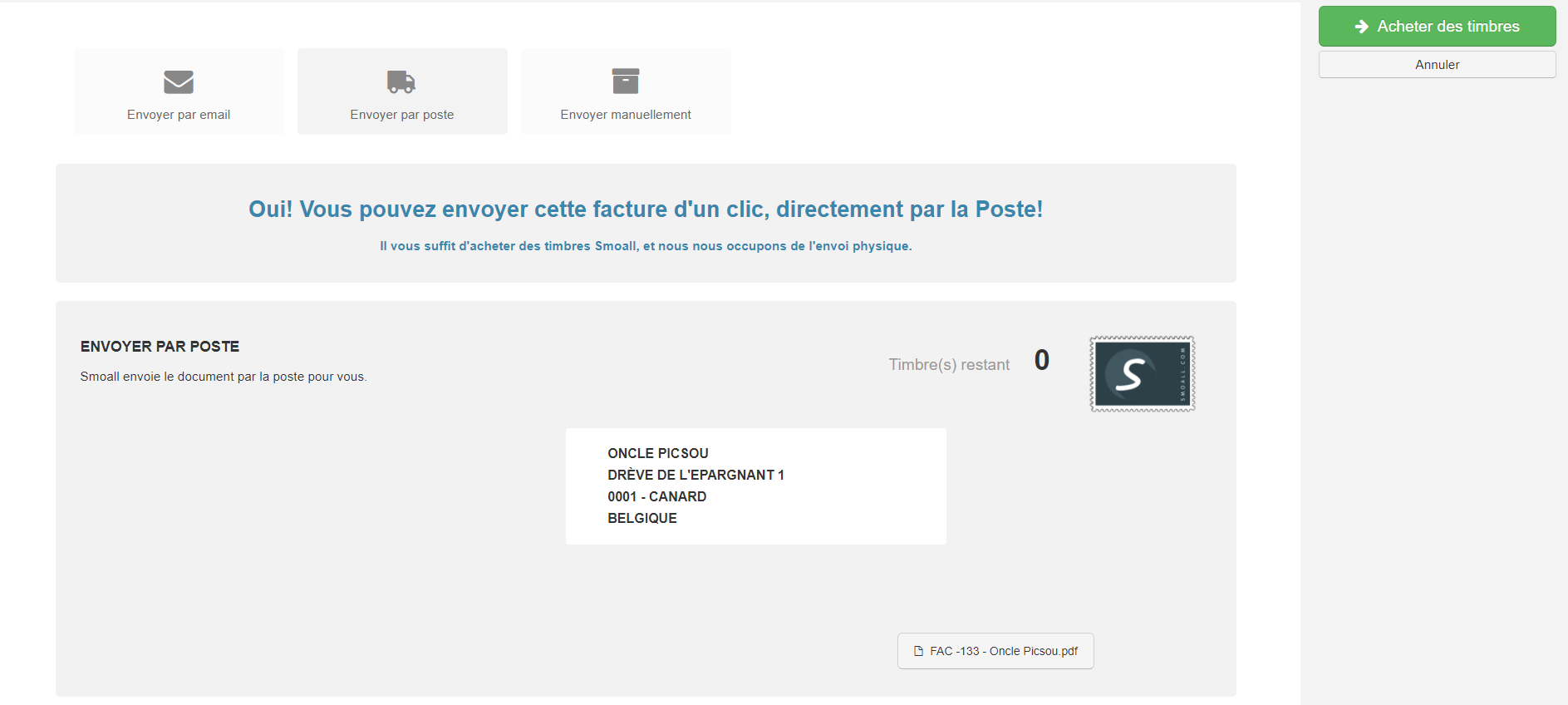 Smoall-facture de vente-envoi par poste timbres à acheter
