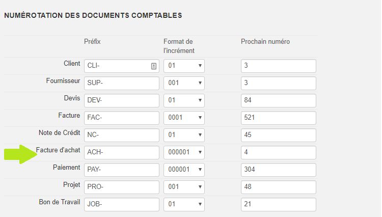 Numérotation documents comptables - facture d'achat - Smoall