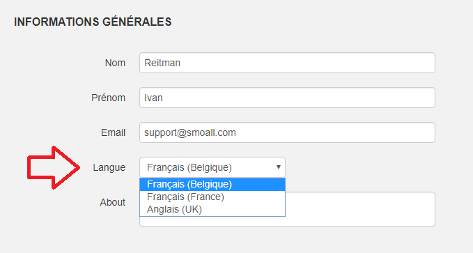 Smoall - Mon profil - choix de langue utilisateur