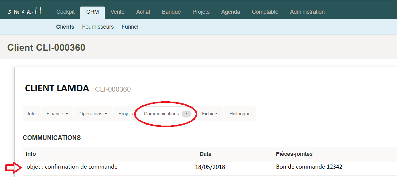 Smoall - Consultation e-mail entrant depuis une fiche client