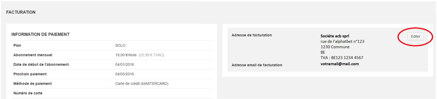 Smoall- Adresse facturation abonnement