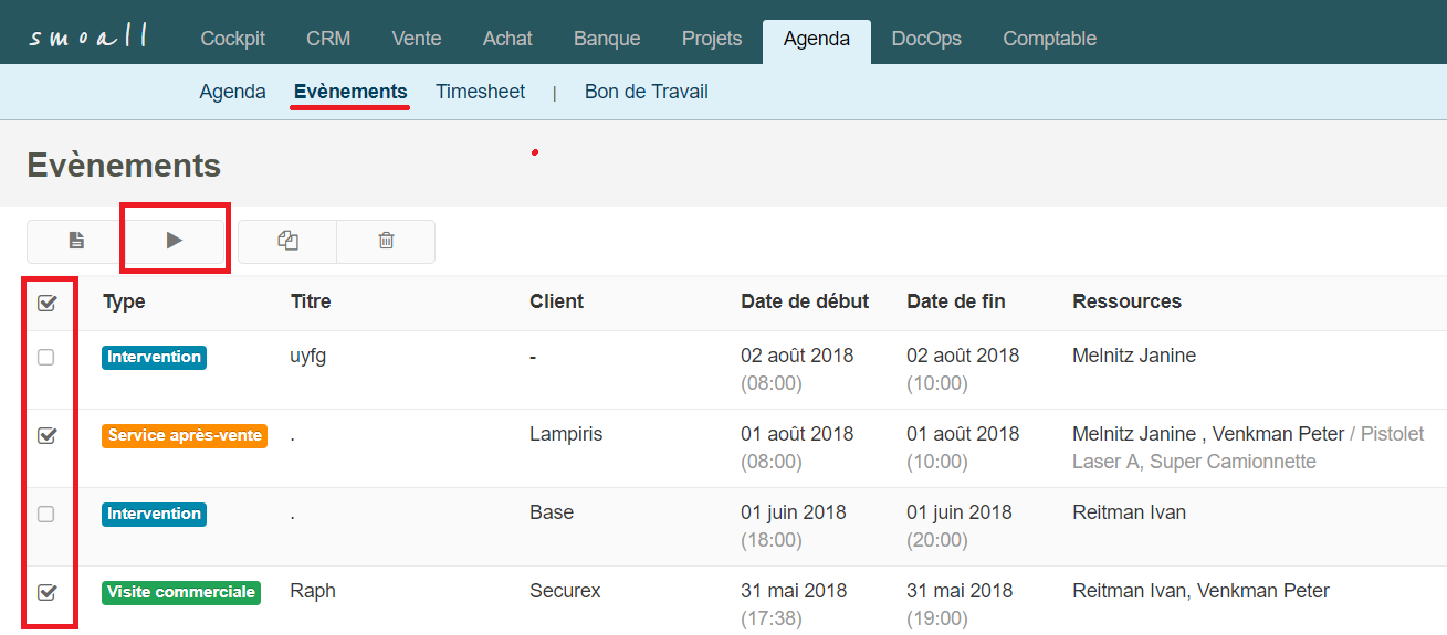 Smoall - Conversion événement en timesheet