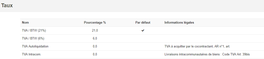 Smoall - liste taux