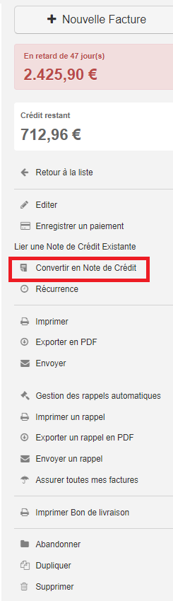 Smoall-Convertir facture en note de crédit