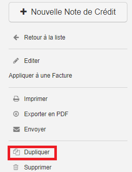 Smoall-Dupliquer une note de crédit