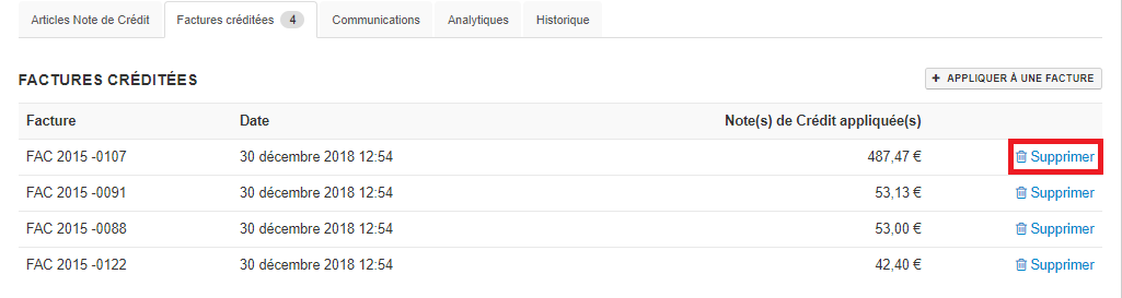 Smoall-Note de crédit tab factures créditées délier facture