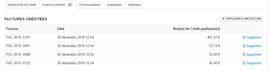 Smoall-Note de crédit tab factures créditées liste facturées liées