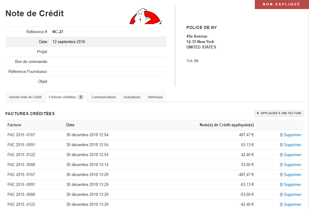 Smoall-Note de crédit tab factures créditées résultat