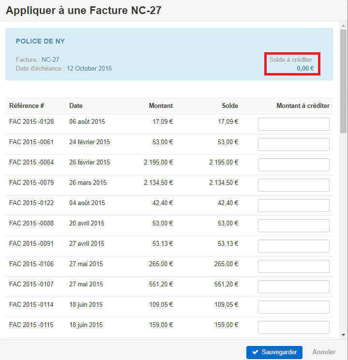 Smoall-Lier une note de crédit à une facture dans tab factures créditées