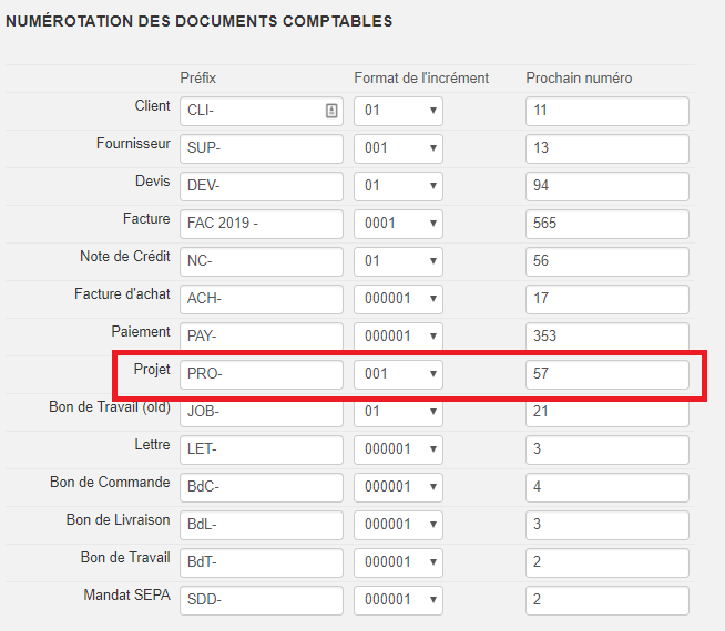 Smoall - Numérotation documents comptables - Projet