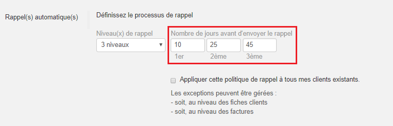 Smoall-Paramètres rappels automatiques nombre de jours par rappel