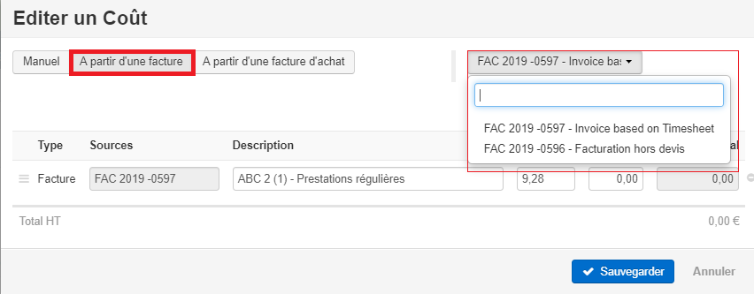 Smoall-rentabilité projet-ajout coût à partir d'une facture de vente