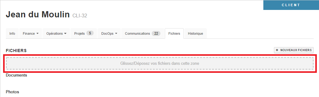 Smoall-Glisser Déposer fichier dans fiche client