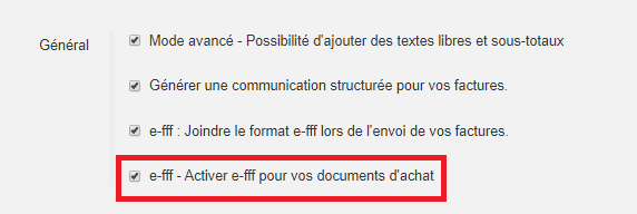 Smoall-Paramètres-Activation e-fff factures d'achat