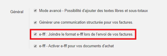 Smoall-Paramètres-Activation e-fff factures de vente