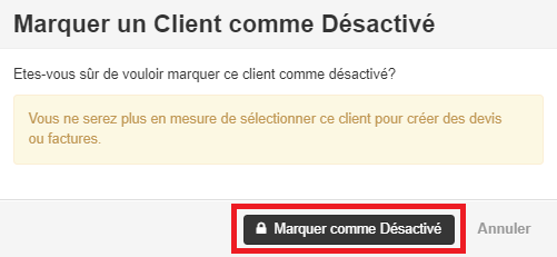 Smoall-Désactiver un client confirmation