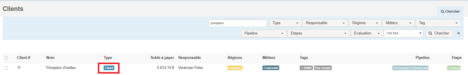 Smoall - Client actif dans liste clients