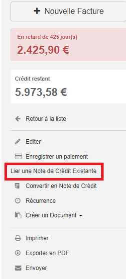 Smoall- factures-lier une note de credit existante