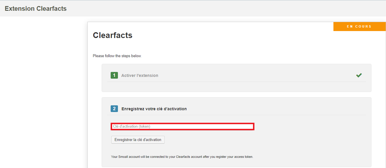 Smoall-Extension Clearfacts-Clé activation