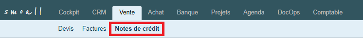 Smoall-Menu notes de crédit