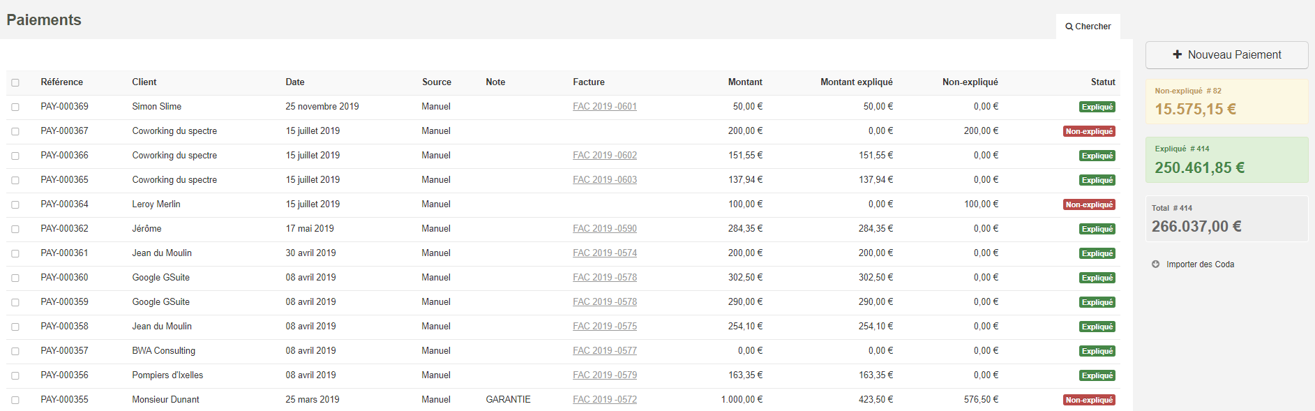 Smoall-Paiements-Liste paiements